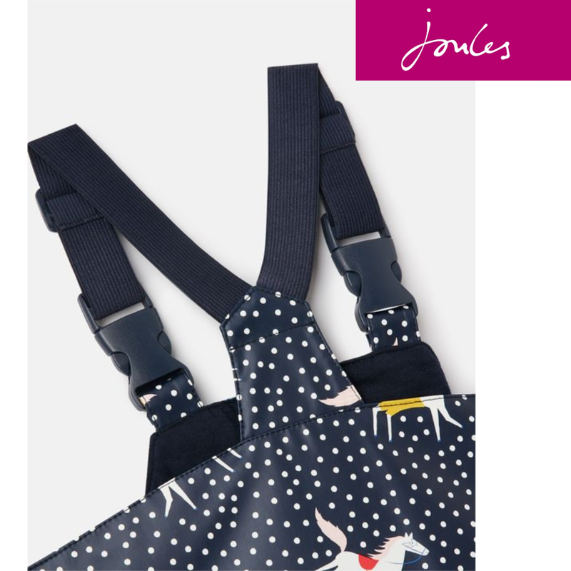 Joules Splashwell Waterproof Printed Rubber Dungarees - Horse Spot-3